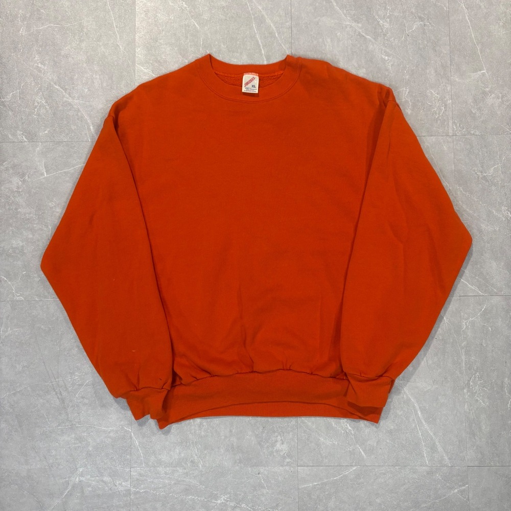 Vintage Jerzees Sweatshirt XL Orange Blank Crewneck Made in USA Russell Athletic